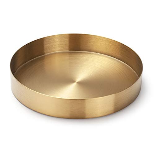 IVAILEX Round Gold Tray Stainless Steel Jewelry, Make up, Candle Plate Decorative Tray (7 inches)