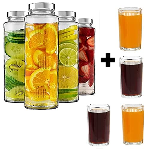 Vency Eco-Friendly, Leak-Proof 750Ml Glass Water Bottle For Fridge And Tumbler Set - A Stylish Solution For Your Kitchen (Bottle Set Of 4, Tumbler Set Of 4), Clear