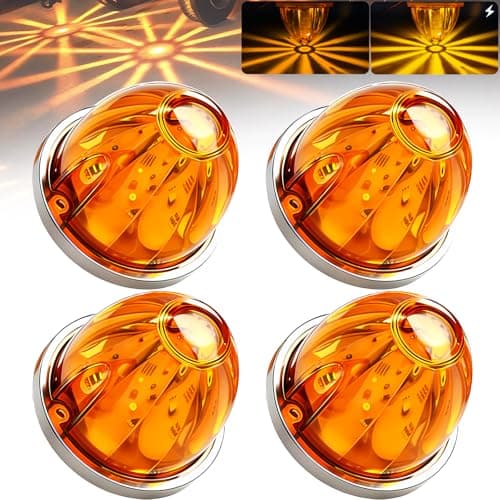 BJZ 4Pcs Amber Watermelon LED Strobe+Constant Marker Lights Dual Function Watermelon-shaped Side Marker Clearance Tail Top Cap Roof Lights for Trailer Truck Semi-trailer Heavy-duty Truck Bus Van