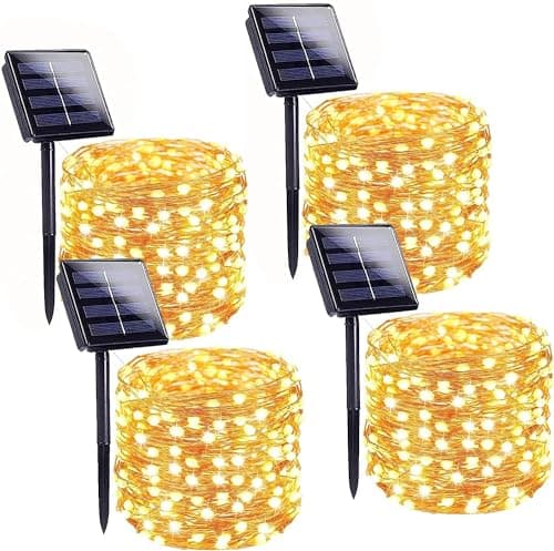 Solar String Lights Outdoor, 4 Pack 160FT 400 LED Solar Twinkle Lights for Outside Waterproof Copper Wire with 8 Modes Solar Fairy Lights for Garden Yard Wedding Christmas Tree Decor (Warm White)