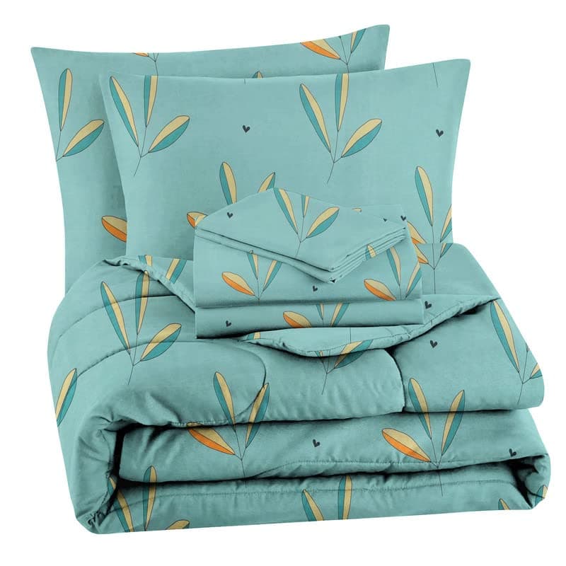 BSB HOME 300 GSM Cotton Floral Printed AC/All Season/Summer Comforter Quilt Set King Size Double Bed with 1 Flat bedsheet-90x100 inch and Two Pillow Covers II 4 Pcs Comforter Set -Pastle Green