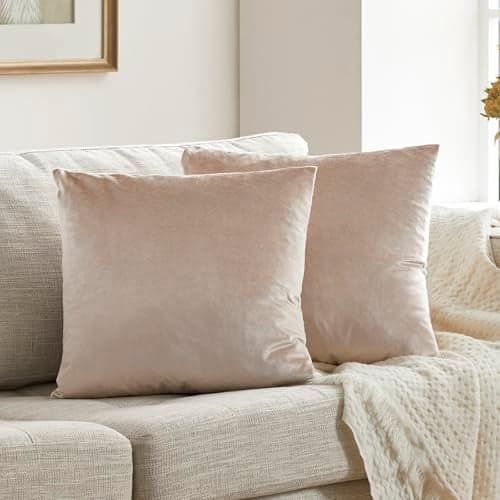 GIGIZAZA Velvet Throw Pillow Covers 20x20,Pack of 2 Champagne Beige Modern Pillow Covers Square Big Solid Pillow Vintage Cases for Living Room Couch