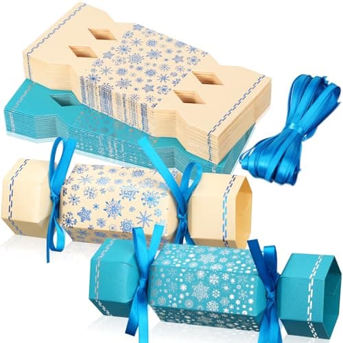 Xinnun 50 Packs Christmas Cracker Kit No Snap Xmas Party Table Favors Snowflake Reindeer DIY Christmas Party Cracker Candy Boxes for Holiday Dinner Decoration Gift Winter Style
