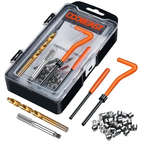 coobeast Thread Repair Kit Thread Repair Tool with HSS Drill Bit 30pcs 304 Stainless Steel Inserts Complete Helicoil Rethreading Tool Set for Automotive Engine with Portable Carry Case M6x10
