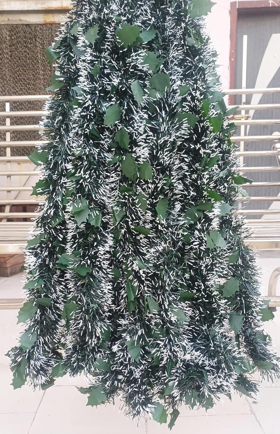 Forty Wings 5 Pcs Snow Frost Green Leaves Tinsel Christmas Garlands Strings Streamers Christmas Decoration Item Christmas Xmas Decoration Ornaments Garland Wreath Decoration Christmas New Year
