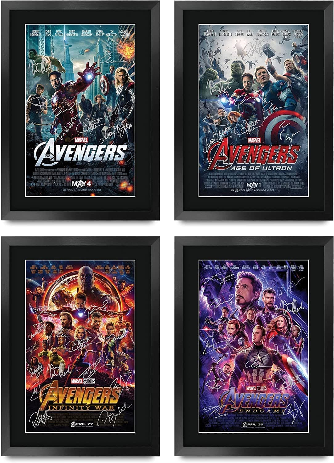 HWC Trading Avengers All 4 Collection 16 x 12 inch Gifts Printed Poster Signed Autograph Picture for Movie Memorabilia Fans - 16" x 12" Framed