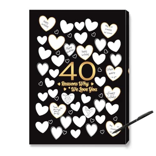40 Reason Why We Love You Canvas Wall Art,40th Birthday Gift for Women Men,40th Birthday Wall Decor,Guest Book Alternative 11x15 Inches