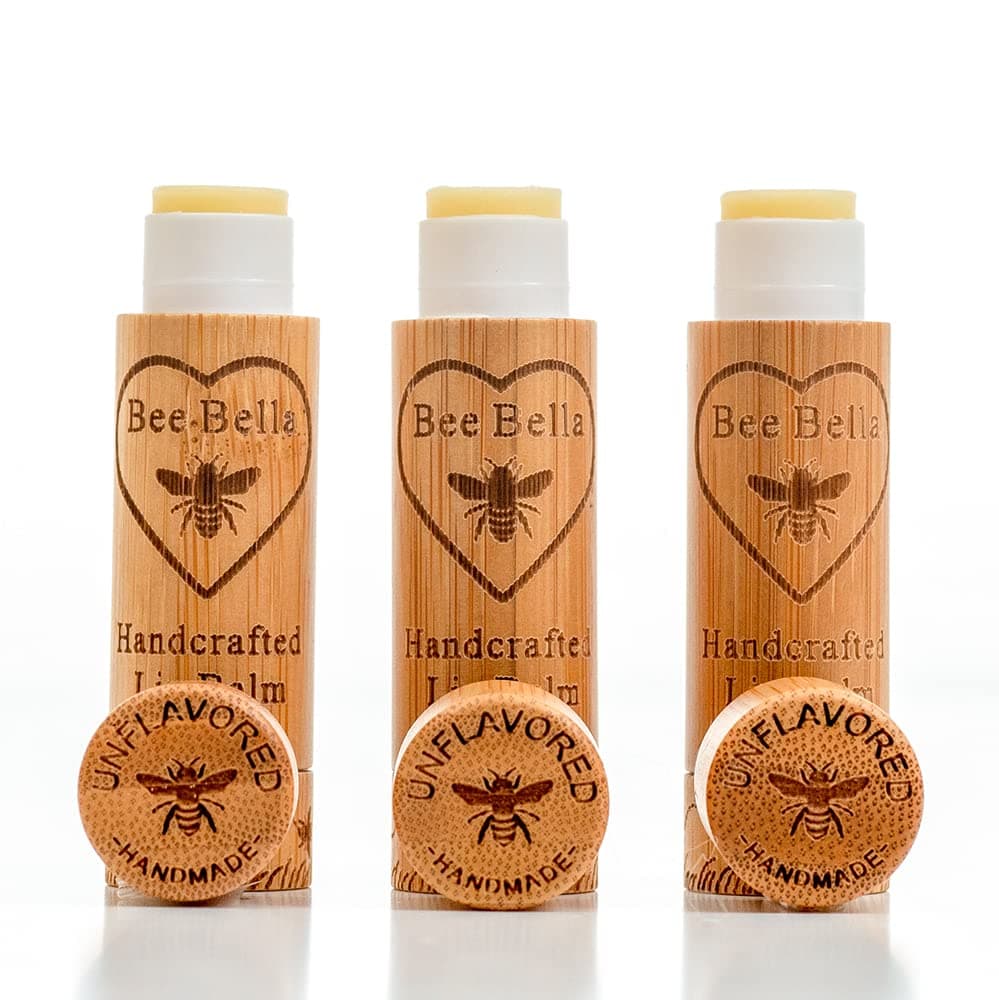 Bee Bella Lip Balm Unscented Unflavored 3 Pack Moisturizing Lip Care 100 Natural Original Organic Beeswax with Vitamin E Handmade in USA
