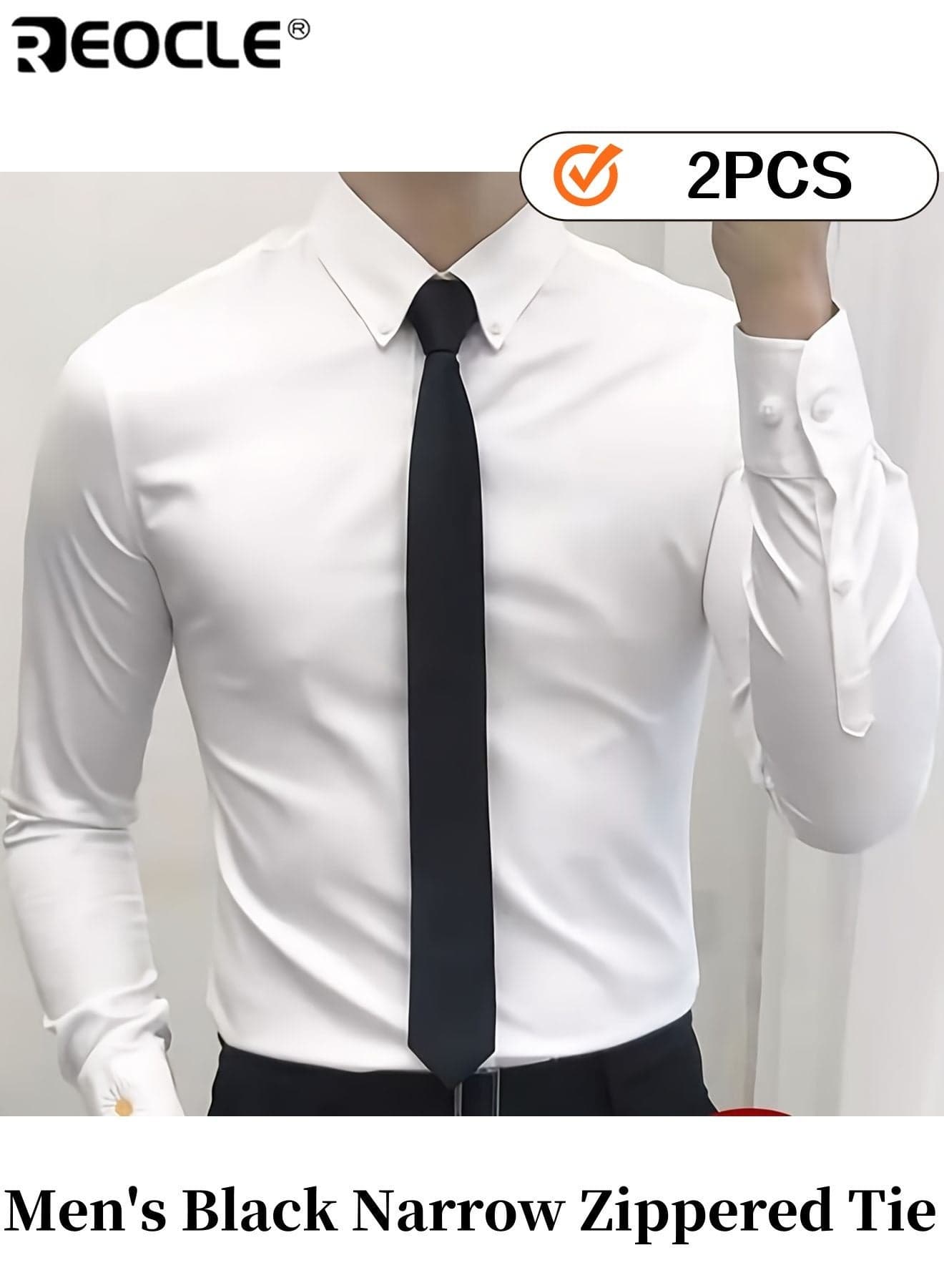 Men's Black Narrow Zippered Tie with Adjustable Lazy - Loosen Design Easy - Adjust No - Tie Hassle High - Quality Fabric Suitable for Business Casual and Formal Wear Versatile Accessory for Men Gentlemen