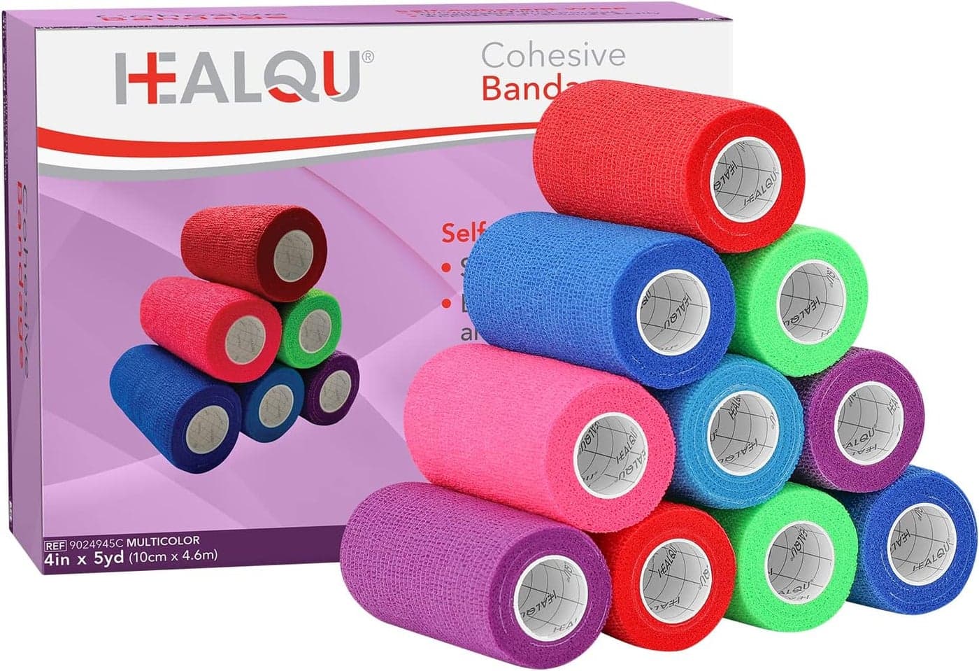 HEALQU Self Adhesive Bandage Wrap Cohesive Tape for Athletic and Sports 4x5yd 12 Rolls Self Adherent Medical Tape Flexible Elastic Bandages Multicolor for Wrist Ankle Vet Wrap for Dogs