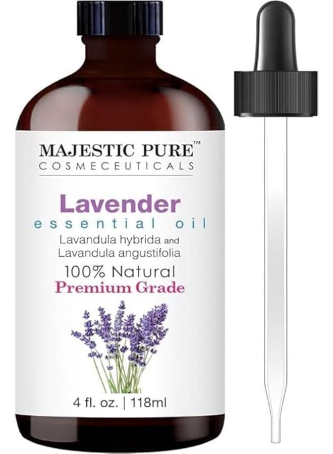 MAJESTIC PURE Lavender Essential Oil - Huge 118 ml with Glass Dropper | 100% Pure and Natural Lavender Oil | Premium Grade Essential Oils for Diffusers, Skin, Aromatherapy, Massage