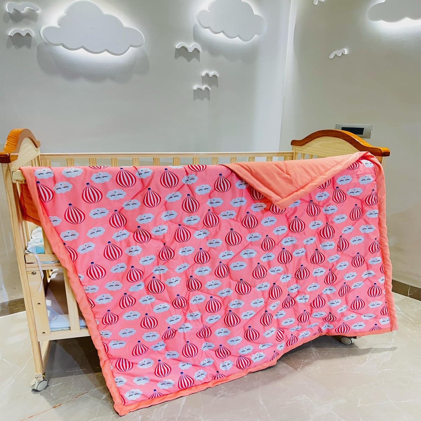 Infantbond Baby Kids Reversible Super Soft Blanket Cum ComforterBlue PandaSize132 11208 Years Ballon Pink