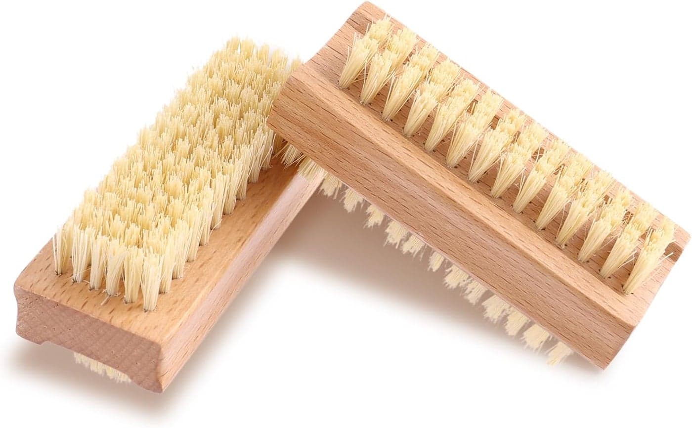 Amabro Wooden Nail Scrub Brush 2pcs DoubleSided Nail Cleaning Brush with Stiff Bristles and Hanging Rope Hand and Foot Scrubber Manicure Pedicure Tool for Scrubbing Fingernails Toenail Cuticle