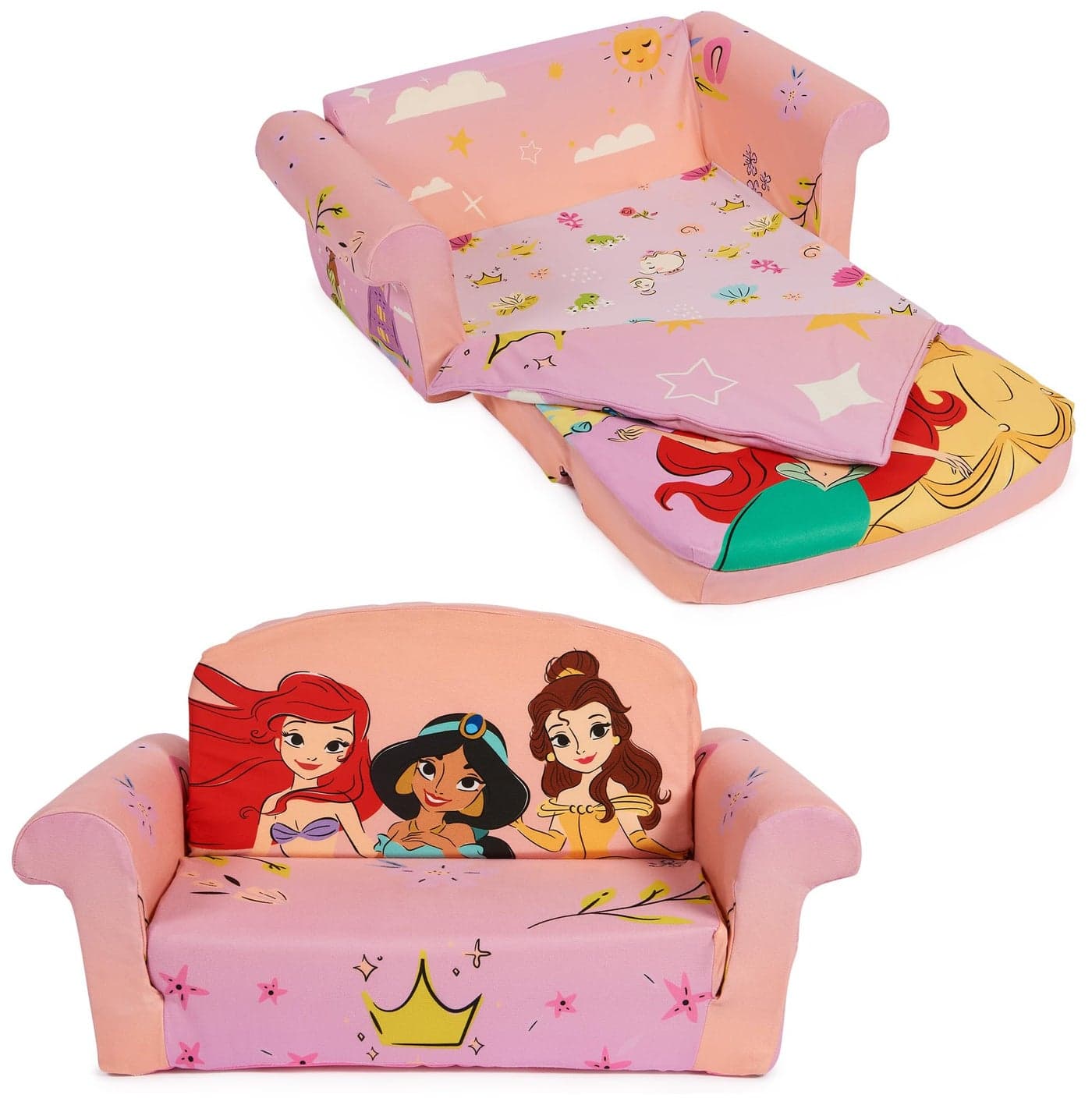 Marshmallow Furniture Disney Princess 3in1 Slumber Sofa Foam Toddler Nap Mat with Attached Blanket