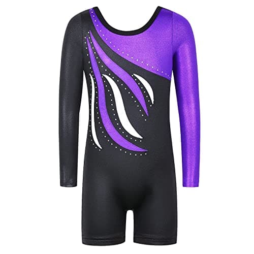 BAOHULU Leotard for Girls Gymnastics Toddler Tank Biketards Shorts Shiny Scale Diamond Kids Dancewear B196_BlackPurple_120