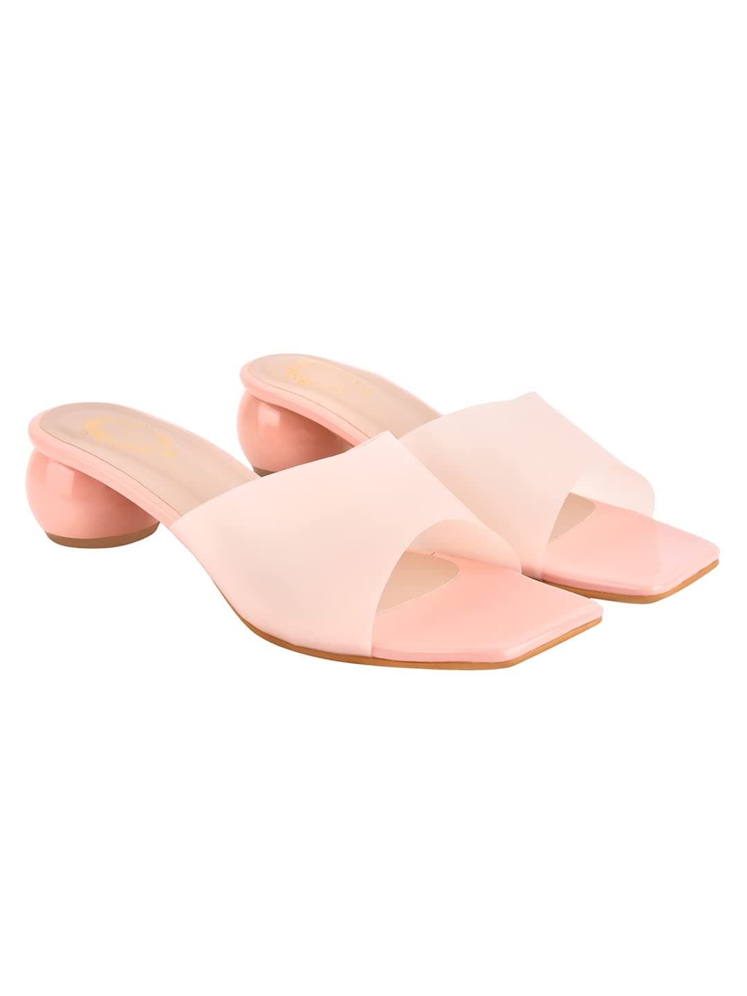 Shoetopia Clear Strap Solid Peach Block Heels for Women & Girls /UK5