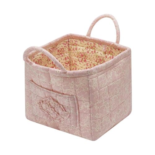 Boho Fabric Storage Basket Quilted Floral Print Baskets Organizer Bin with Handles for Home Picnic Shopping Pink L