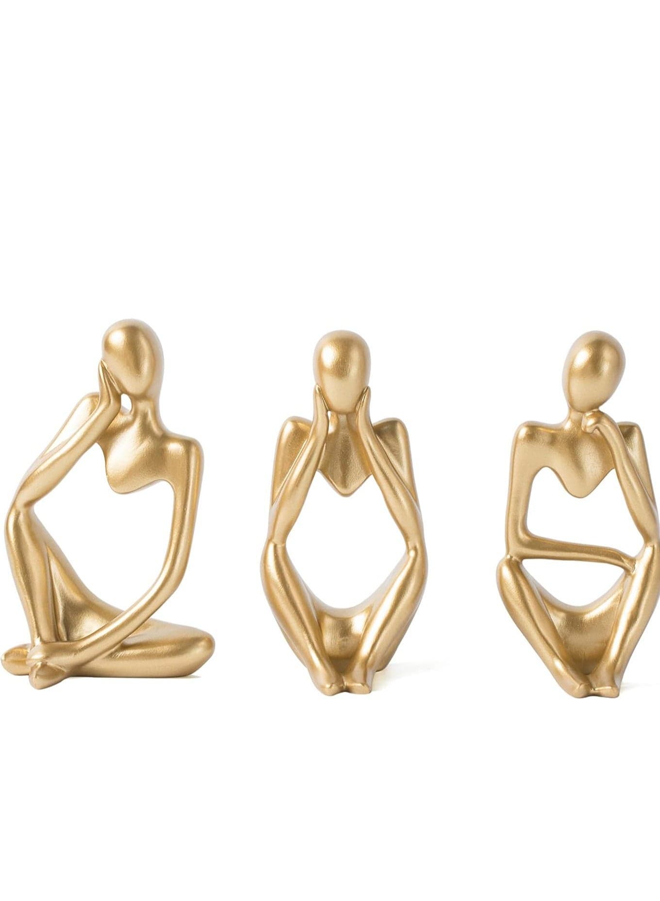 Gold Decor Thinker Statue Abstract Art Sculpture, Set of 3, Gold