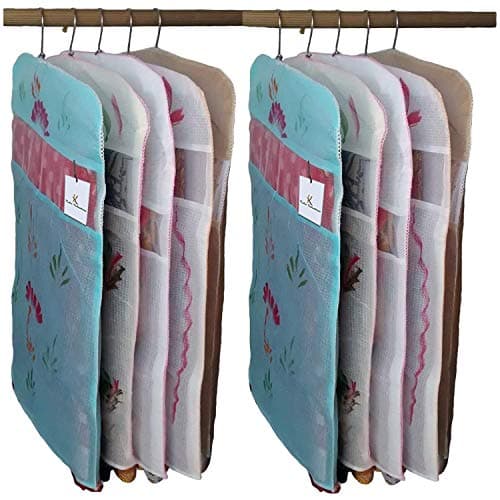 Kuber Industries Non Woven Hanging Saree Cover Set|Zipper Closure & Small Transparent Window|Standard Hook|Pack of 10 (Multicolor)
