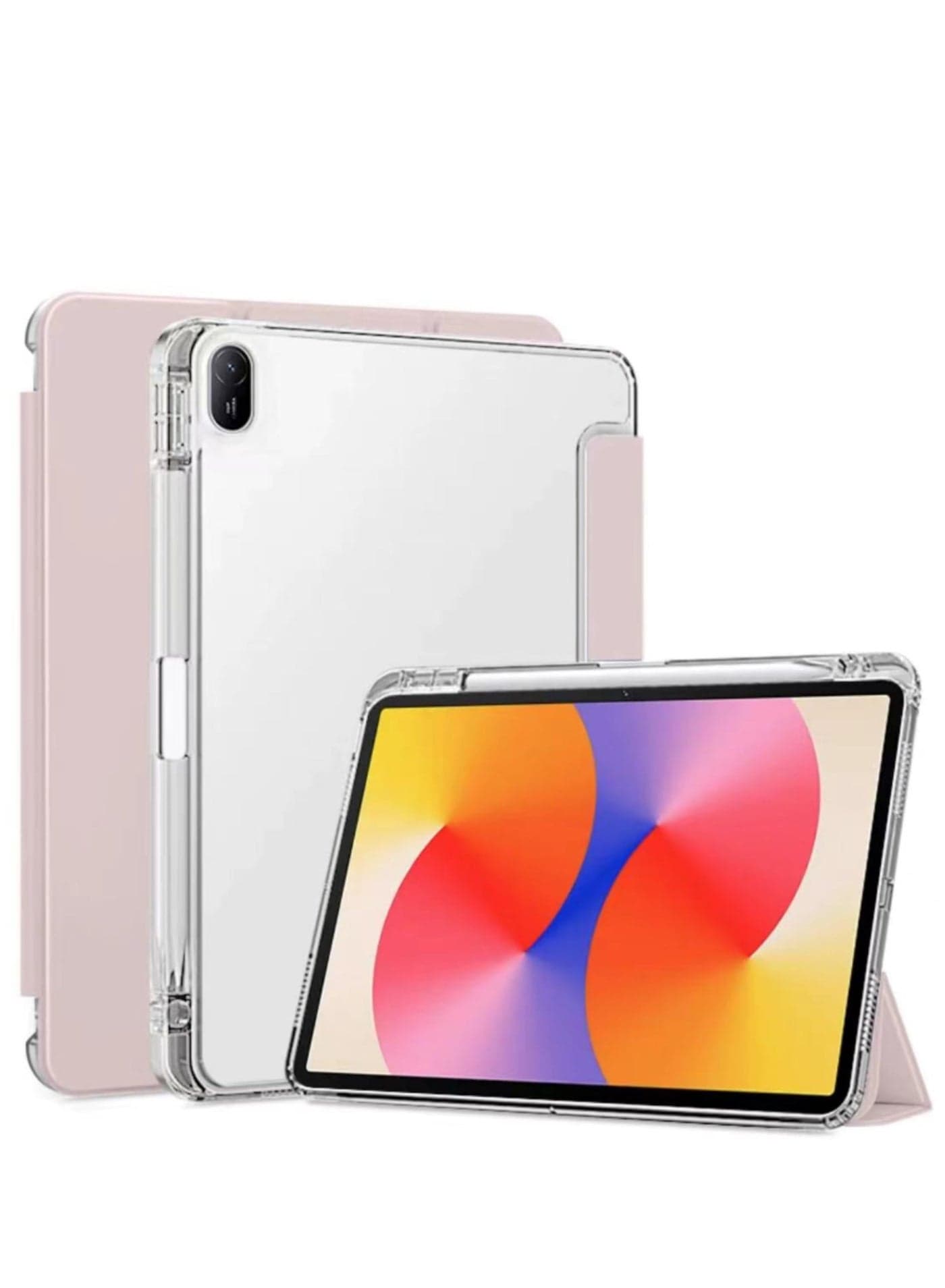 Case Compatible with Huawei MatePad SE 11 Inch 2024 Acrylic Transparent and Anti-yellowing Tablet Case with Pen Holder Auto Sleep/Wake Multi-angle Bracket (Pink)