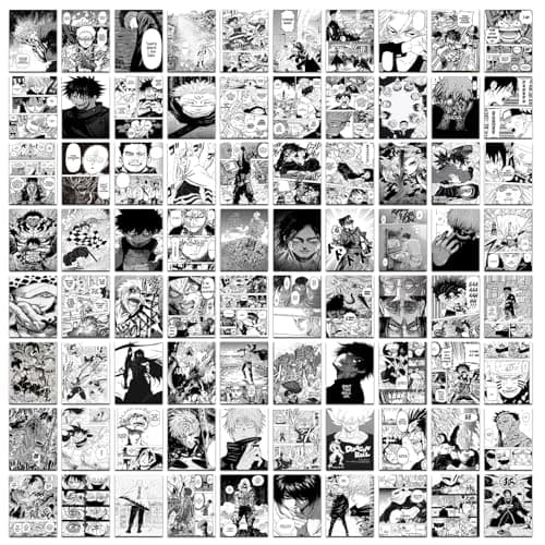 VEENSHI Paper Set 80 Mix Anime Manga Collage Kit | Anime Posters | Naruto | Demon Slayer | Jujutsu Kaisen | Attack On Titan | Onepiece And More | 300 Gsm Thick Wall Poster Of Anime | 9X6 Inch