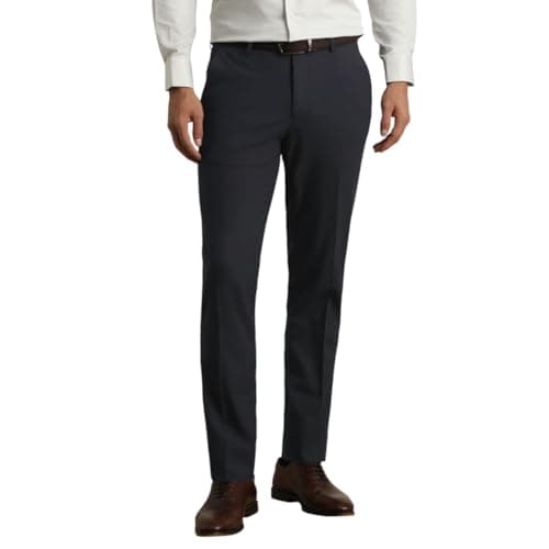 Van Heusen Men Navy Solid Slim Fit Trousers