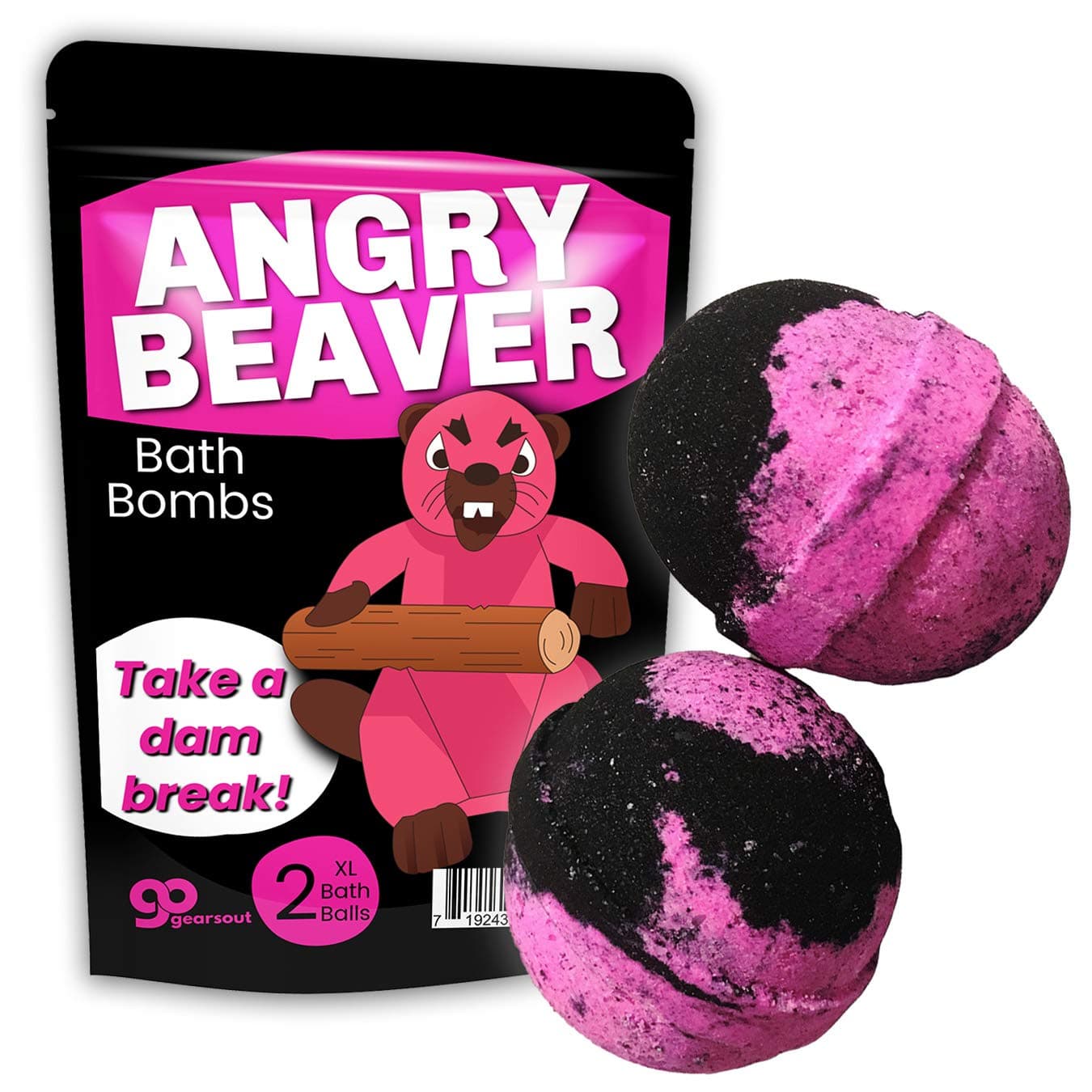 Angry Beaver Bath Bombs Funny Pink Beaver Design XL Bath Fizzers for Women Giant pink and black Handcrafted 2 pk