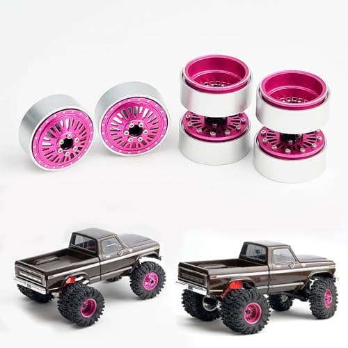 DJX CNC 13 inch Front Rear Dually Beadlock Wheels Rim for RC Crawler Car 124 Axial SCX24 F150 C10 118 Redcat Ascent18 Traxxas TRX4M RC Upgrades PartsPink