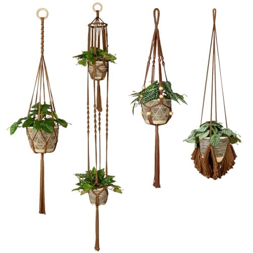 ANROYE Macrame Plant Hanger for Indoor Set of 4 Bohemian Hanging Planter with Tassels for Flower Pot Boho Decorative Houseplant Rope Holder for Home Decor Bedroom Window Farmhouse