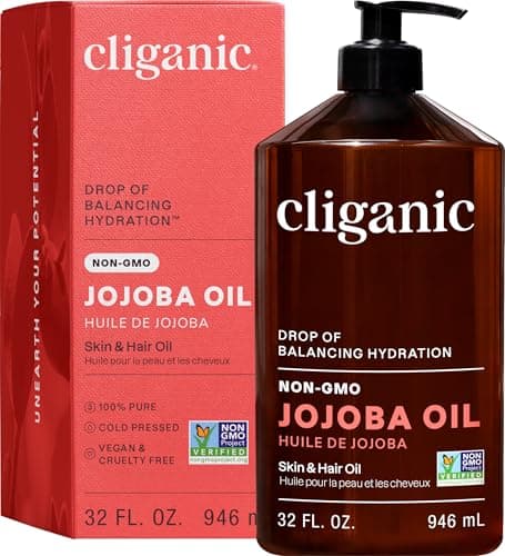 Cliganic Jojoba Oil NonGMO Bulk 100 Pure for Skin Hair Face Cold Pressed Natural Hexane Free Hair Relaxer 32 oz