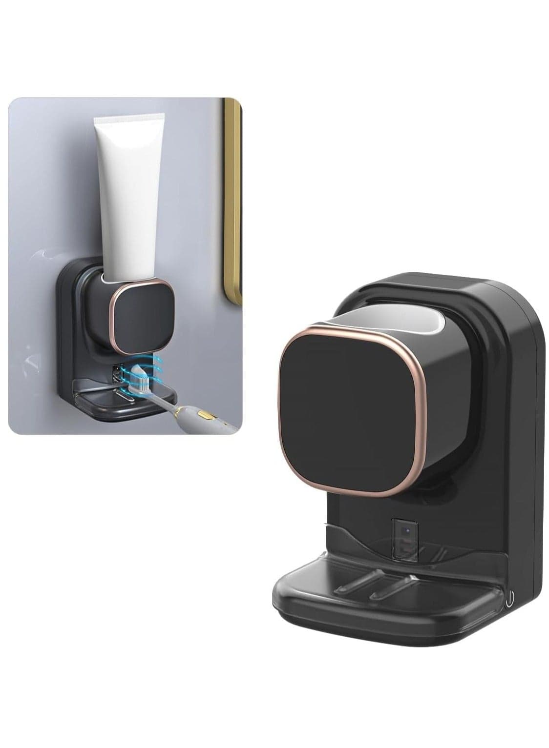 Automatic Electric Toothpaste Dispenser Auto Toothpaste Dispenser with Sensor for Adults Family Toothpaste Dispenser for Kids Bathroom Wall Mounted Toothpaste Pump Black