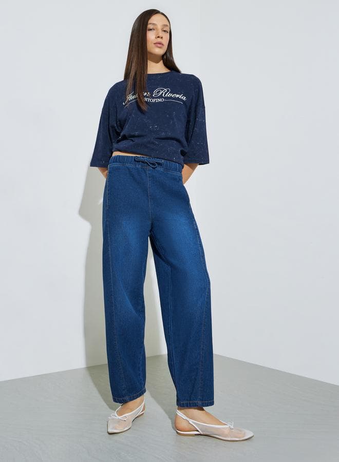 Dark Blue Barrel Fit Jogger Style Jeans