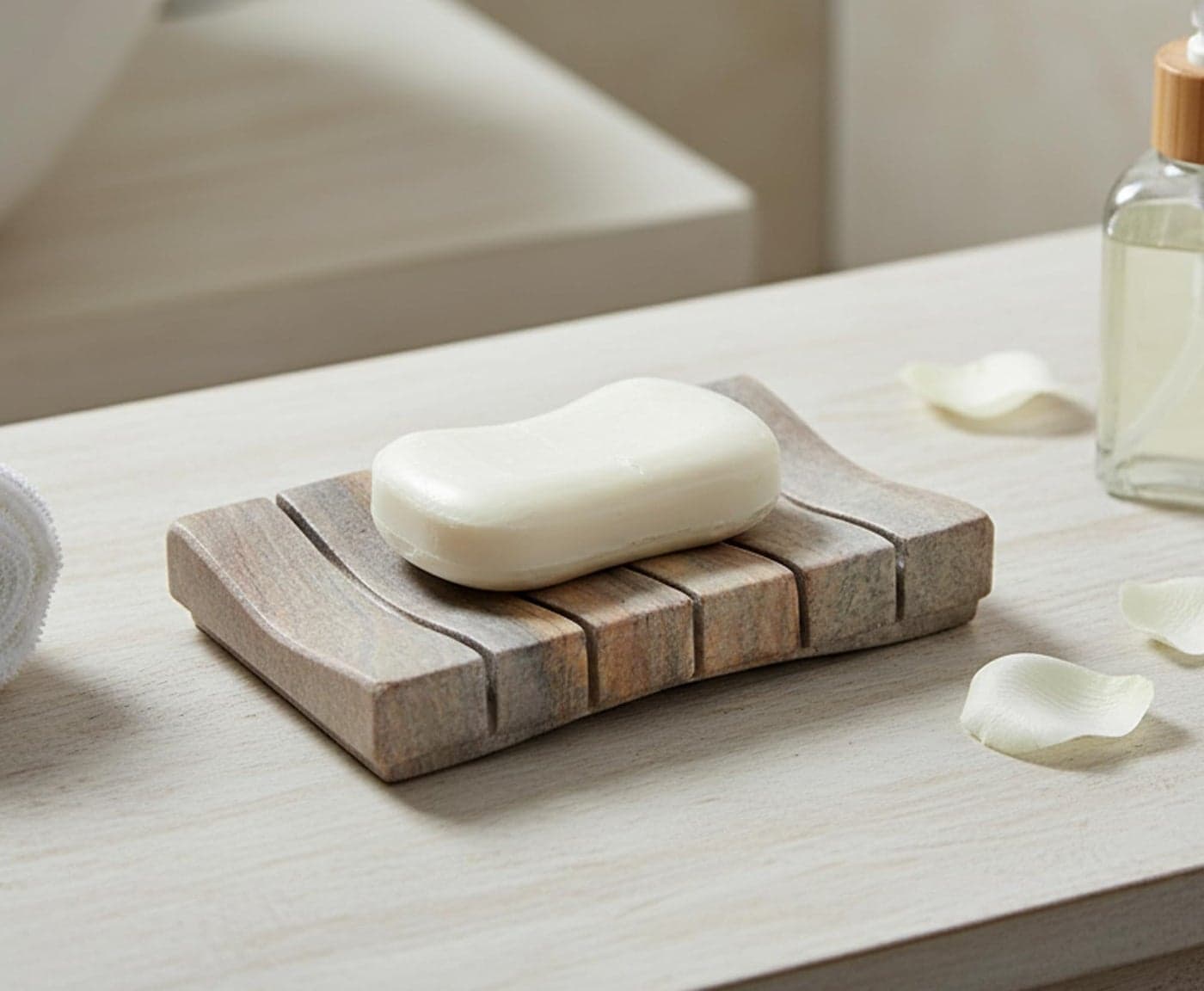 KLEO Natural Water Absorbent Stone Soap Dish Made of Rainbow Stone - Bath Accessories
