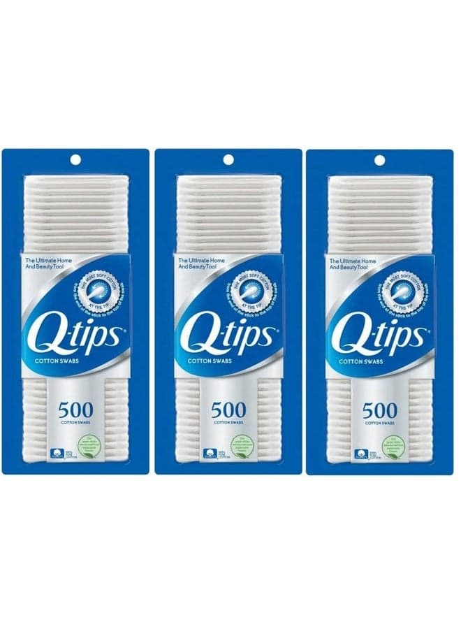 Cotton Swabs, 500 Count (Pack of 3)