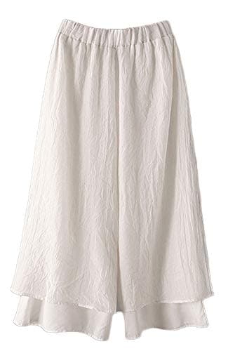 Minibee Women's Wide Leg Pants Loose Layer Capris Palazzo Elastic Waist Trousers White XXL