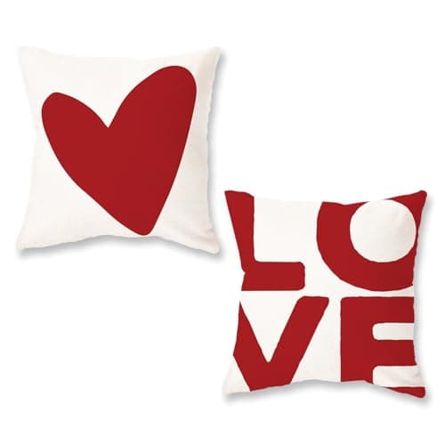 ONWAY Valentine's Day Throw Pillow Covers 18x18 Inch Set of 2 Valentine Red Heart Love Design Modern Farmhouse Decorative Cushion Cases for Couch Sofa Bed Romantic Holiday Home Decor