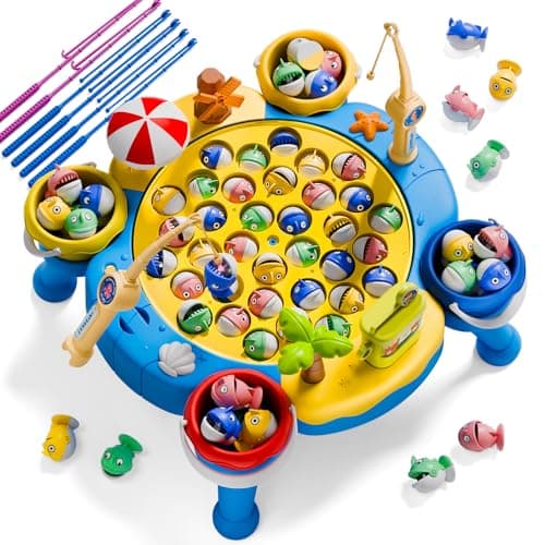 ORANGE OCEAN 70 PCS Magnetic Fishing Table Game for Kids Boys Toddlers Ages 35 46 Magnetic Fishing Toys with 360 Rotation Sound Birthday Toys Gifts for 3 4 5 6 Year Old Boys Kids 18 Players