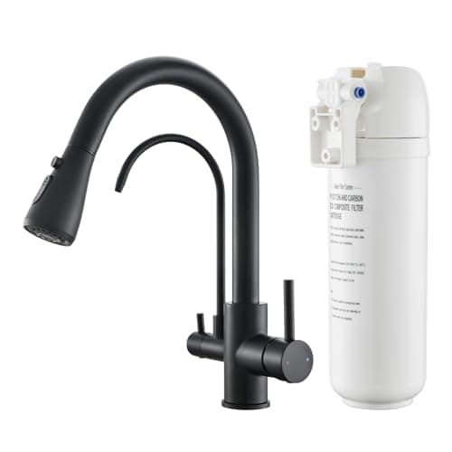 GIMILI 3 in 1 Black Kitchen Faucet with Under Sink Water Filter System, Reduces Lead, Chlorine, Bad Taste & Odor, Kitchen Sink Faucet with Drinking Water Faucet