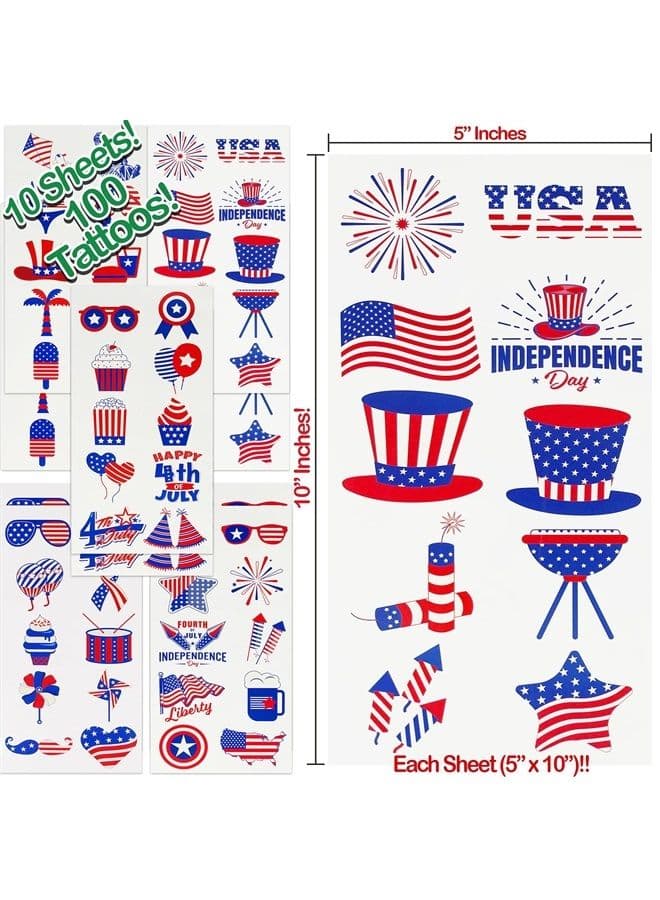 4th of July Temporary Tattoos | 100 USA Temporary Tattoos | American Flag, USA, Temporary Tattoos | 4th of July Party Props | USA Game Day Party Decoration | American theme Party Favors | by Anapoliz