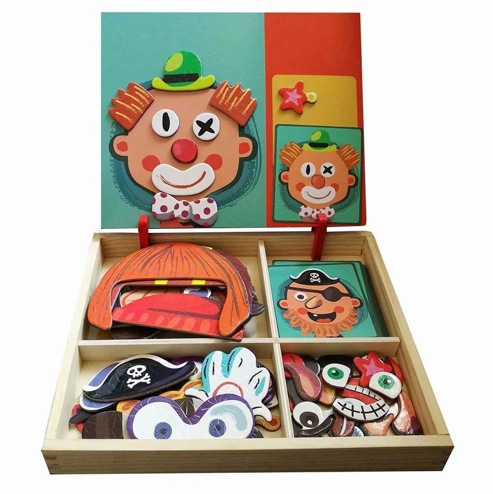 QIAONIUNIU Wooden Magnetic Jigsaw Puzzles Toy, Toddler Craft Toys Educational Travel Puzzle Games Double Sided Drawing Easel for Boys and Girls