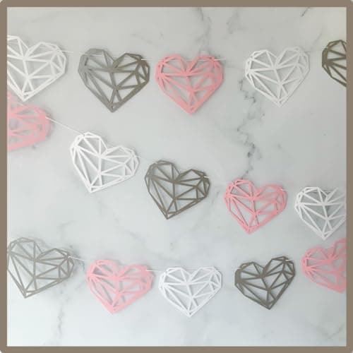 Pinfliers Anniversary Party Paper Heart Bunting, 15 pieces, Pink, white and silver, 75 inches in length