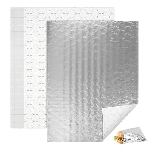EcoDispose Pre-Cut Insulated Foil Sandwich Wrap Sheets Grease-Resistant for Hot Food (10-1/2" x 14",100 PCS)
