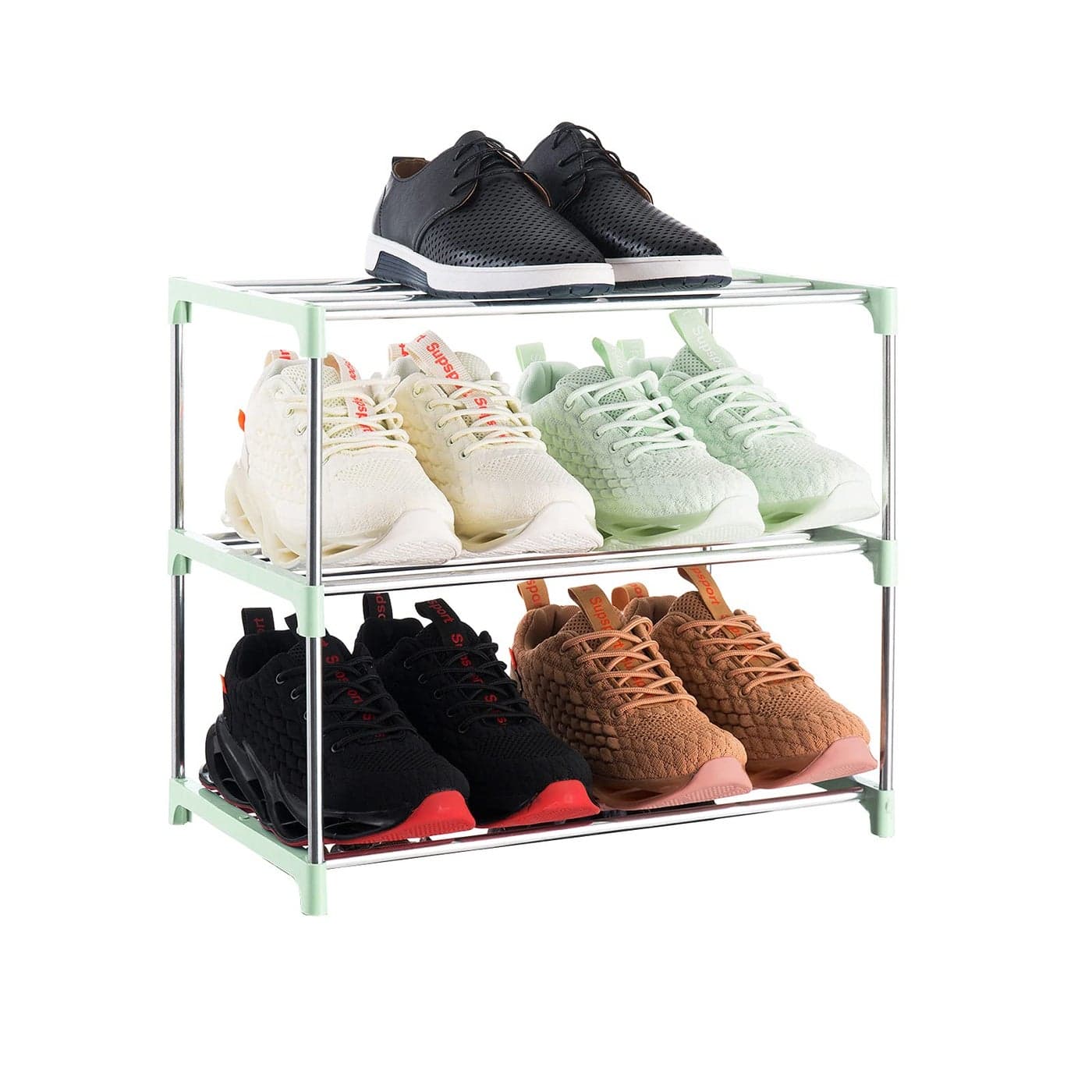 Xerhnan 3Tier Stackable Small Shoe Rack Lightweight Shoe Shelf Storage Organizer for Entryway Hallway and ClosetGreen