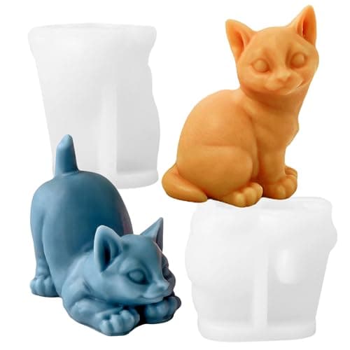Wehous 2PCS Cat Silicone Molds 3D Cat Animal Resin Candle Soap Molds Cute Animal Fondant Chocolate Cake Cupcake Decor Mold Unique Pendant Car Freshie Keychain Concrete Plaster Home Ornament Mold