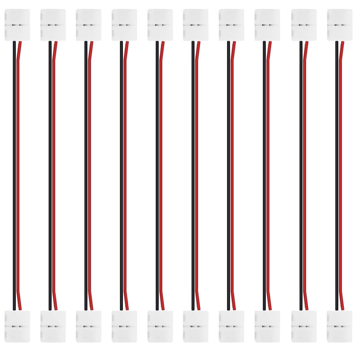 LightingWill 10pcsPack Strip to Strip with Wire Solderless Snap Down 2Pin Conductor LED Strip Connector for 8mm Wide 3528 2835 Single Color Flex LED Strips
