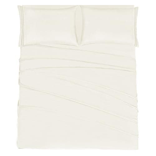 Mejoroom Queen Size Sheet Set - Hotel Luxury 1800 Bedding Sheets & Pillowcases - Deep Pocket Fitted Sheet, Soft, Breathable, Wrinkle & Fade Resistant - 4 Piece (Queen,Ivory)