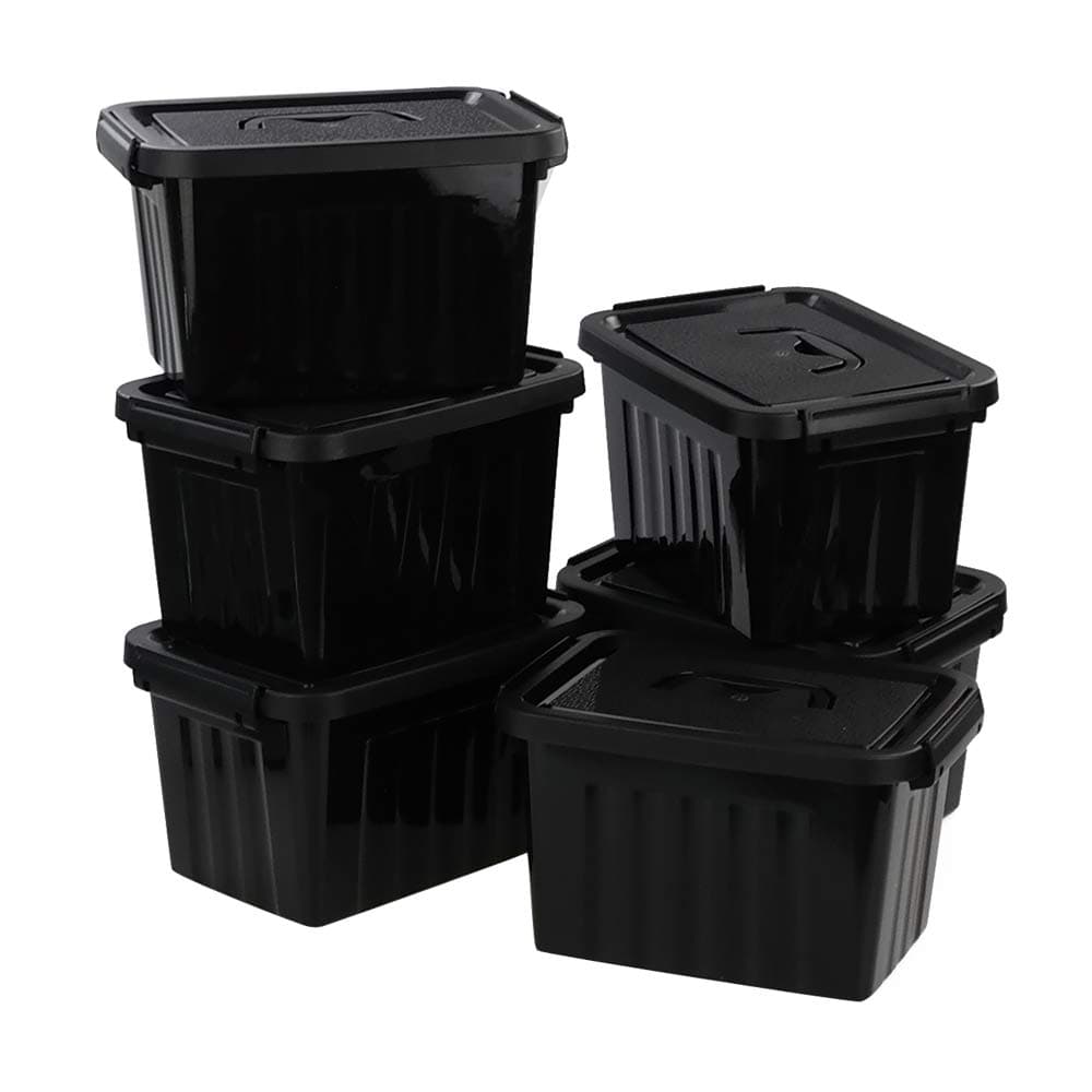 Qqbine 6 Quart Black Plastic Storage Latching Box Bin with Handles 6 Packs