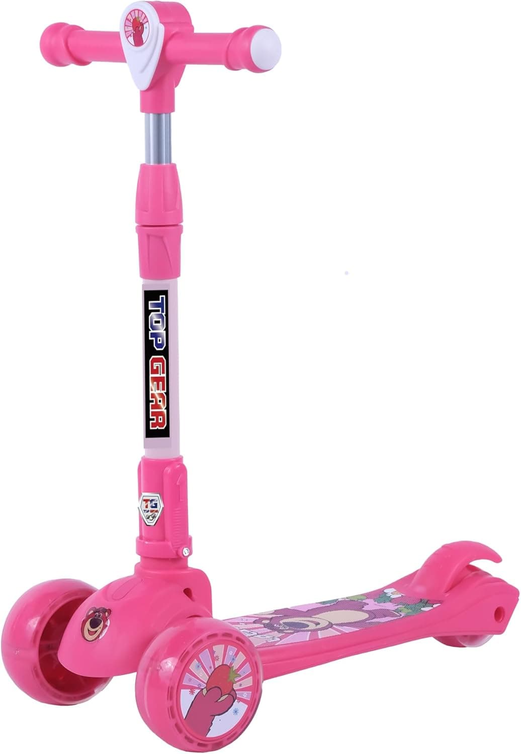 TG Top Gear Rideon Kids Scooter TG 690 - 3 Wheel Smart Kick Scooter with Adjustable Handle, LED PU Wheels & Rear Brake (D.Pink)