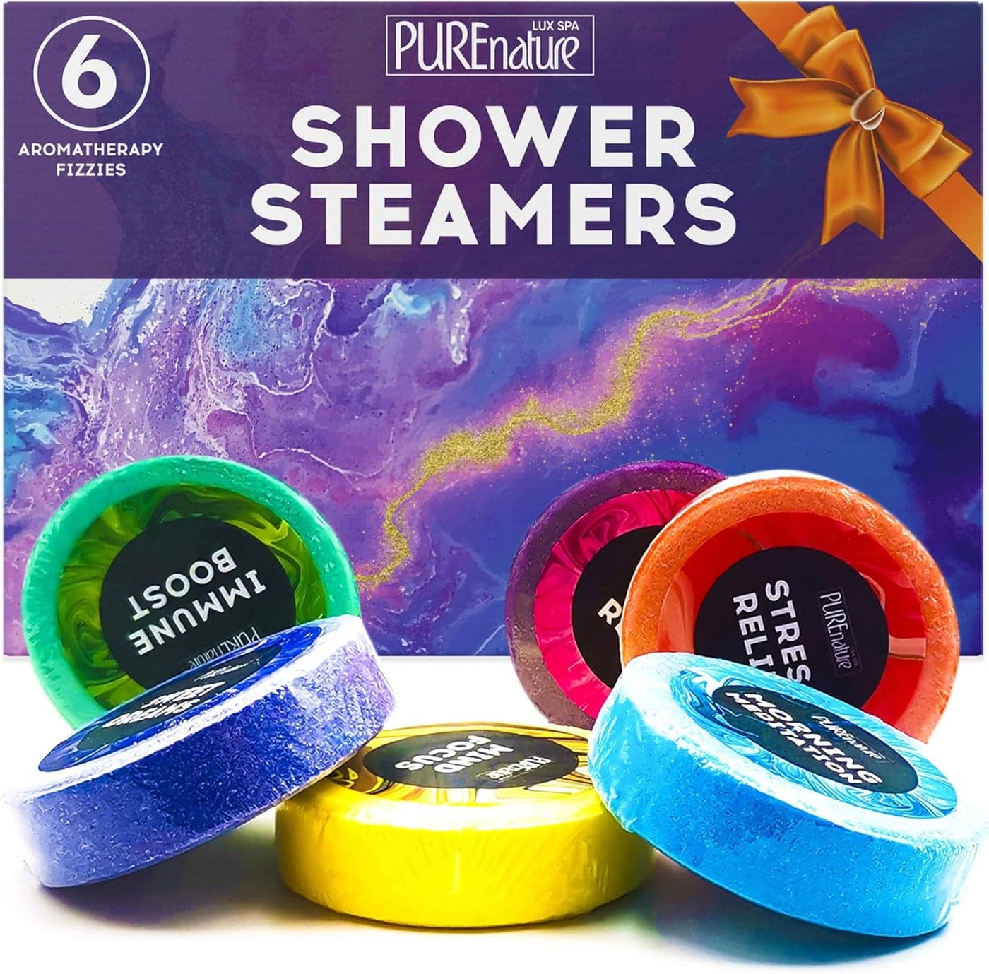 Aromatherapy Shower Steamers Set Six Uplifting Relaxing Scents for Stress Relief Perfect Self Care Spa Experience for Women and Men Ideal for Christmas Stocking Stuffers and Relaxation Gifts
