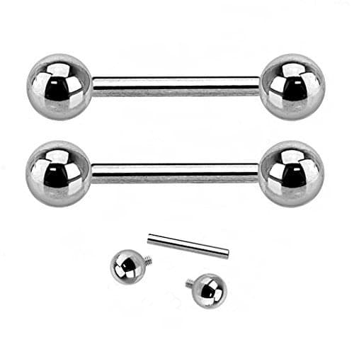Pierced Owl G23 Implant Grade Solid Titanium Internally Threaded Barbells, Sold as a Pair (14GA - 1/2" Length - 5mm Ball Size)